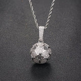 Football Hollow Pendant Necklace, Synthetic Zirconia Setting, Hip Hop Sporty Style, Trendy and Versatile.(golden)
