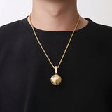 Football Hollow Pendant Necklace, Synthetic Zirconia Setting, Hip Hop Sporty Style, Trendy and Versatile.(silver)
