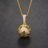 Football Hollow Pendant Necklace, Synthetic Zirconia Setting, Hip Hop Sporty Style, Trendy and Versatile.(silver)
