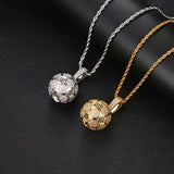 Football Hollow Pendant Necklace, Synthetic Zirconia Setting, Hip Hop Sporty Style, Trendy and Versatile.(silver)