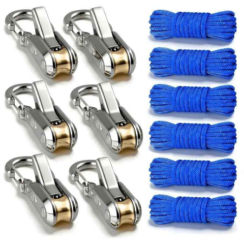12-Piece Outdoor Tent Guyline Tensioner Kit, Dual-Row Buckle Brass Roller, Rebound Self-Locking Sturdy Windproof