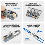 12-Piece Outdoor Tent Guyline Tensioner Kit, Dual-Row Buckle Brass Roller, Rebound Self-Locking Sturdy Windproof
