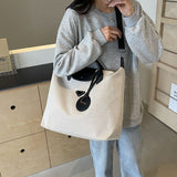 【Canvas Large-Capacity Tote Bag】 Faux Leather Trim Triangular Nameplate, Hidden Magnetic Snap Smooth Zipper, Multi-Way Wear Versatile for Commuting & Travel, Lightweight Storage./black