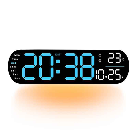 13.7" Large LED Digital Wall Clock - Auto Dimming, Temperature Display, Ideal for Bedroom & Office(5502BLUE)