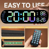 13.7" Large LED Digital Wall Clock - Auto Dimming, Temperature Display, Ideal for Bedroom & Office(5502BLUE)