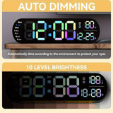 13.7" Large LED Digital Wall Clock - Auto Dimming, Temperature Display, Ideal for Bedroom & Office（5502 orange）