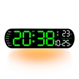 13.7" Large LED Digital Wall Clock - Auto Dimming, Temperature Display, Ideal for Bedroom & Office(5502  GREEN)