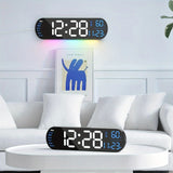 13.7" Large LED Digital Wall Clock - Auto Dimming, Temperature Display, Ideal for Bedroom & Office(5502  GREEN)