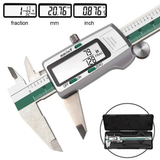 Stainless Steel Digital Caliper 150mm 6 Inch LCD Three Mode Metric Imperial Fractional One Touch Switch with Protective Case for Machinery DIY Precise Measurement