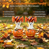Halloween Resin Ghost Pumpkin Figurine: Little Ghost Sitting on Pumpkin with Candy on Head, Glossy Finish, Perfect Desktop and Party Decoration. In Australia - Darrahopens