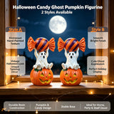 Halloween Resin Ghost Pumpkin Figurine: Little Ghost Sitting on Pumpkin with Candy on Head, Glossy Finish, Perfect Desktop and Party Decoration. In Australia - Darrahopens