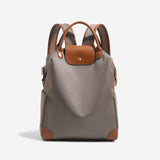 Retro Nylon Backpack: PU Leather Color-Block / Packable & Lightweight / 14-inch Laptop Compartment / Under 20L Capacity, 3-Way Carrying, Versatile for Commuting & Short Trips!(khaki)