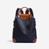 Retro Nylon Backpack: PU Leather Color-Block / Packable & Lightweight / 14-inch Laptop Compartment / Under 20L Capacity, 3-Way Carrying, Versatile for Commuting & Short Trips!(khaki)