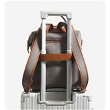 Retro Nylon Backpack: PU Leather Color-Block / Packable & Lightweight / 14-inch Laptop Compartment / Under 20L Capacity, 3-Way Carrying, Versatile for Commuting & Short Trips!(khaki)