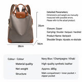 Retro Nylon Backpack: PU Leather Color-Block / Packable & Lightweight / 14-inch Laptop Compartment / Under 20L Capacity, 3-Way Carrying, Versatile for Commuting & Short Trips!(khaki)