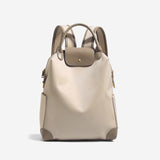Retro Nylon Backpack: PU Leather Color-Block / Packable & Lightweight / 14-inch Laptop Compartment / Under 20L Capacity, 3-Way Carrying, Versatile for Commuting & Short Trips!(khaki)