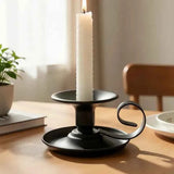 2PCS Handmade Iron Art Vintage Candle Holders, Matte Texture Lights Up Romantic Moments (BLACK)