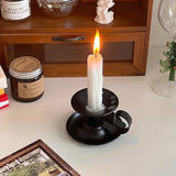 2PCS Handmade Iron Art Vintage Candle Holders, Matte Texture Lights Up Romantic Moments (BLACK)