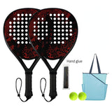Padel Racket Carbon Fiber Lightweight Control EVA Core | Comfort Grip for Beginner & Intermediate Players（Red and black wave point single shot）