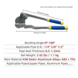 Multifunctional Manual Tube Bender, 0-180° Precision Bending, Compatible with Three Pipe Diameters, Effortless and Easy to Operate