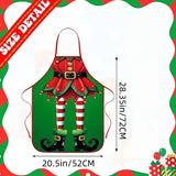Christmas Elf Apron Set 4-Piece: Classic Red and Green Color Scheme, Fun Three-Dimensional Print, Suitable for Both Adults and Children, Essential for Baking and Parties.