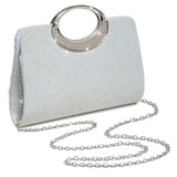 【Pleated Sparkle Evening Bag】 Metal Ring Handle, Magnetic Snap Closure, Horizontal Square Polyester Clutch, Essential Elegant Accessory for Weddings & Parties./champagne