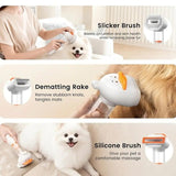 Vacuum Dog Cat Brush De-shedding Tool, 4-in-1 Self-Cleaning Slicker Brush and Undercoat Rake, De-shedding Grooming Tool, Anti-Static, Massage, Brushing Multi-Functional All-in-One (White)
