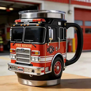 Fire Truck Coffee Cup: Three-dimensional red and black design, double-layer stainless steel for long-lasting temperature retention. Every sip brings a rescue-style ceremony. In Australia - Darrahopens