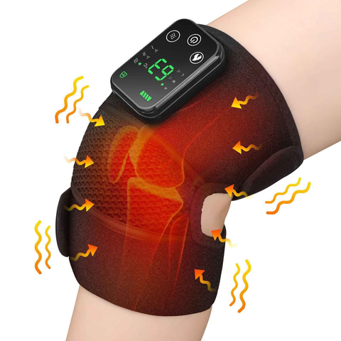 Heated Knee Massager with Heat Therapy – 3 Temp Levels, Vibration Massage, Rechargeable & Adjustable Straps(BLACK)