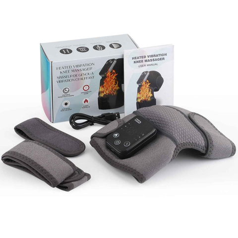 Heated Knee Massager with Heat Therapy – 3 Temp Levels, Vibration Massage, Rechargeable & Adjustable Straps(GREY)