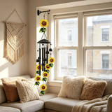 Retro black metal sunflower wind chime, 91cm long, 6 bells and 4 tubes, crisp and pleasant sound, adding pastoral poetry and dynamic beauty to courtyards and gardens. In Australia - Darrahopens