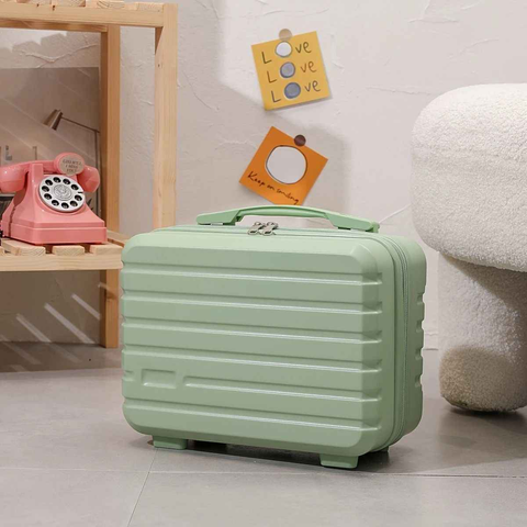 14 Inch Mini Makeup Case, Lightweight Cosmetic Travel Bag with Shoulder Strap & Zipper Closure(GREEN)