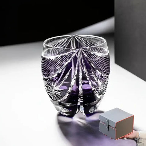 Artisan Craftsmanship Moonlight Kiriko Glass, Purple Crystal Hand-blown, Edo Pattern High Aesthetic Light Luxury, Whiskey & Spirits Glass, 280ML Cold Drink