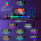 13.7" Mirror LED Digital Clock | Auto-Dim, RGB, Temp/Humidity Sensor - Smart Bedroom/Desk Clock（colorful）