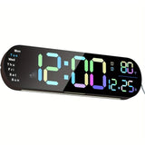 13.7" Mirror LED Digital Clock | Auto-Dim, RGB, Temp/Humidity Sensor - Smart Bedroom/Desk Clock（colorful）