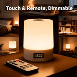 Smart LED Night Light with Clock, Rechargeable Lithium Battery, Remote Control, Suitable for Camping and Bedroom, Soft Glow Eye Protection, Dimmable Color Temperature, Long-Lasting Battery Life for Peaceful Sleep