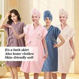 Women's Coral Fleece Pineapple Grid Two-Piece Set | Cloud-Like Touch Adjustable Bath Robe + Hair Towel, Adjustable Tie Belt, Suitable for Daily Home Use(Haze blue)