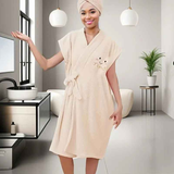 Women's Coral Fleece Pineapple Grid Two-Piece Set | Cloud-Like Touch Adjustable Bath Robe + Hair Towel, Adjustable Tie Belt, Suitable for Daily Home Use(Haze blue)