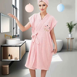 Women's Coral Fleece Pineapple Grid Two-Piece Set | Cloud-Like Touch Adjustable Bath Robe + Hair Towel, Adjustable Tie Belt, Suitable for Daily Home Use(Cream white)