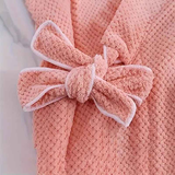 Women's Coral Fleece Pineapple Grid Two-Piece Set | Cloud-Like Touch Adjustable Bath Robe + Hair Towel, Adjustable Tie Belt, Suitable for Daily Home Use(Cream white)