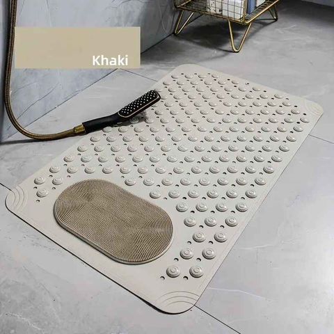 Anti-Slip Massage Shower Mat with Suction Cups Foot Spa Bathroom Mat(khaki)