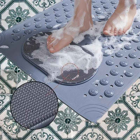 Anti-Slip Massage Shower Mat with Suction Cups Foot Spa Bathroom Mat(GREY)
