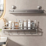 Nail-Free Suction Cup Bathroom Shelf, Twist-On Instant Installation, Dual Adsorption Gets Stronger Over Time, Space Aluminum with Drainage and Rust Proof, No-Trace Removal for Flexible Relocation./Gun ash -40cm with rod and hook