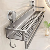 Nail-Free Suction Cup Bathroom Shelf, Twist-On Instant Installation, Dual Adsorption Gets Stronger Over Time, Space Aluminum with Drainage and Rust Proof, No-Trace Removal for Flexible Relocation./Gun ash -40cm with rod and hook