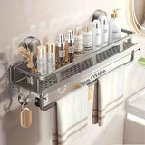 Nail-Free Suction Cup Bathroom Shelf, Twist-On Instant Installation, Dual Adsorption Gets Stronger Over Time, Space Aluminum with Drainage and Rust Proof, No-Trace Removal for Flexible Relocation./Gun ash -50cm with rod and hook In Australia - Darrahopens