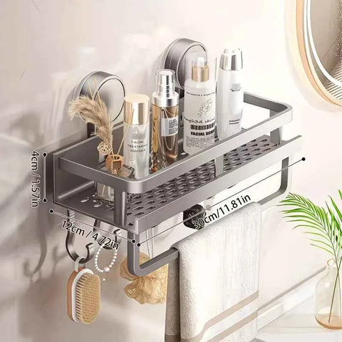 Nail-Free Suction Cup Bathroom Shelf, Twist-On Instant Installation, Dual Adsorption Gets Stronger Over Time, Space Aluminum with Drainage and Rust Proof, No-Trace Removal for Flexible Relocation./Gun ash -30cm with rod and hook In Australia - Darrahopens