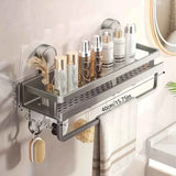 Nail-Free Suction Cup Bathroom Shelf, Twist-On Instant Installation, Dual Adsorption Gets Stronger Over Time, Space Aluminum with Drainage and Rust Proof, No-Trace Removal for Flexible Relocation./Gun ash -30cm with rod and hook In Australia - Darrahopens