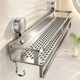 Nail-Free Suction Cup Bathroom Shelf, Twist-On Instant Installation, Dual Adsorption Gets Stronger Over Time, Space Aluminum with Drainage and Rust Proof, No-Trace Removal for Flexible Relocation./Gun ash -30cm with rod and hook In Australia - Darrahopens