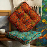 Bohemian Thick Cushion: Ethnic print with ruffled center, 100% polyester soft and resilient, suitable for both square and round shapes in all seasons, easy hand-wash care, adds an exotic flair to your home decor. (Round, Orange)