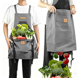 Oxford Cloth Waterproof Gardening Apron, Large Capacity Kangaroo Pocket, Cross Back Straps Comfortable, Great Helper for Picking and Weeding(grey)